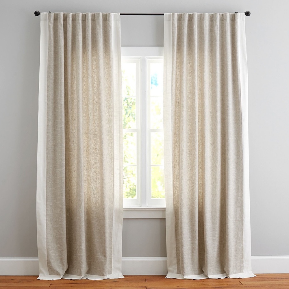 Pottery Barn Emery Framed Border Drape in Tan and White